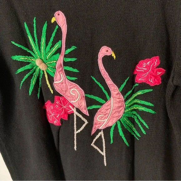 Designers Studio Originals VTG Short Sleeve Knit Palm Flamingo Sweater 1X - Picture 4 of 11